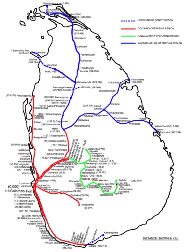 スリランカの鉄道網