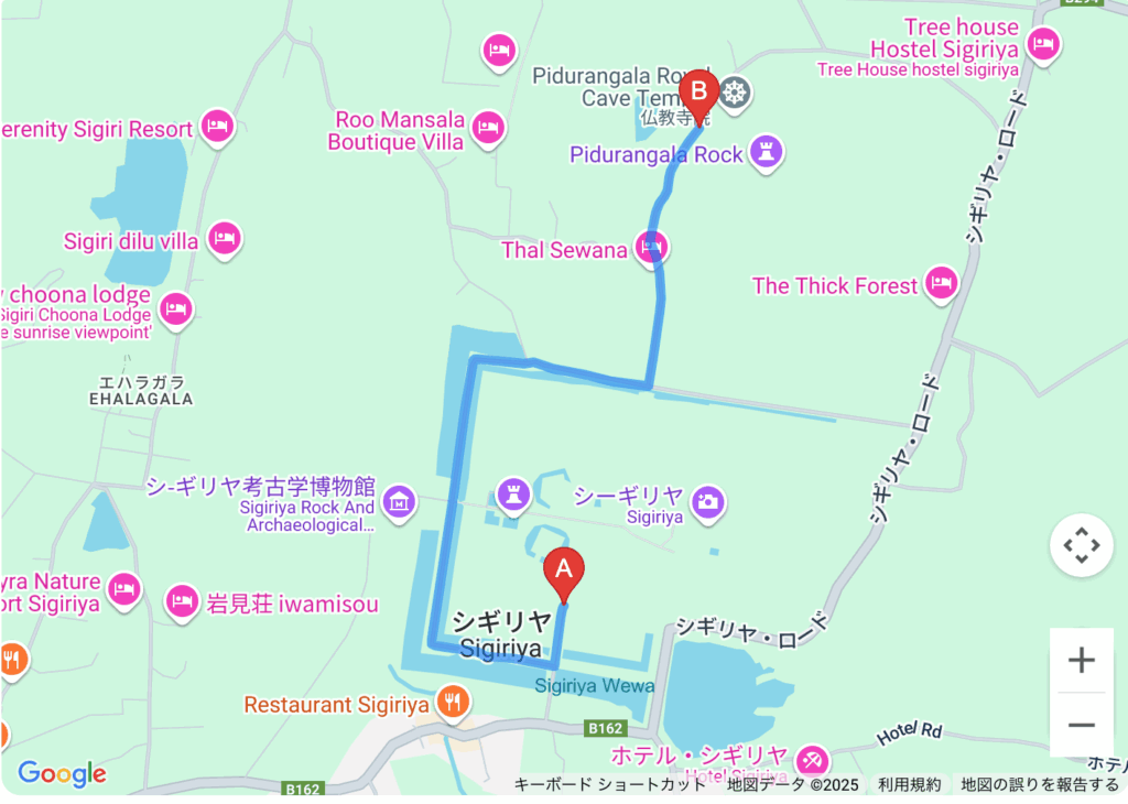シーギリヤロックからピドゥランガラ・ロックの距離