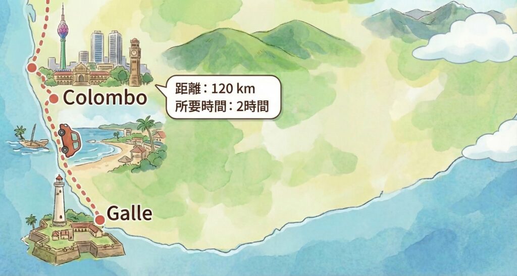 Galleからコロンボへのドライブ