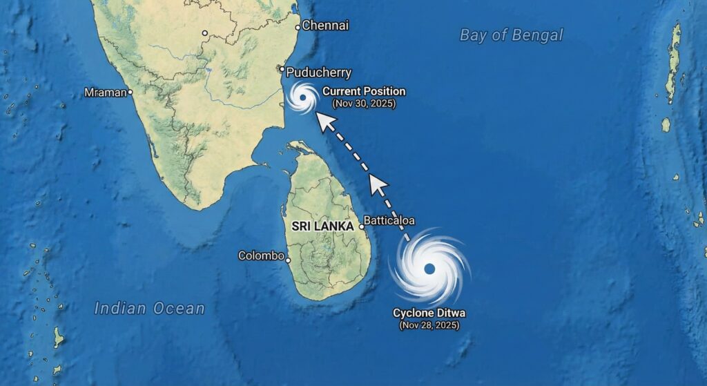 サイクロンはスリランカを遠ざかって北上中
