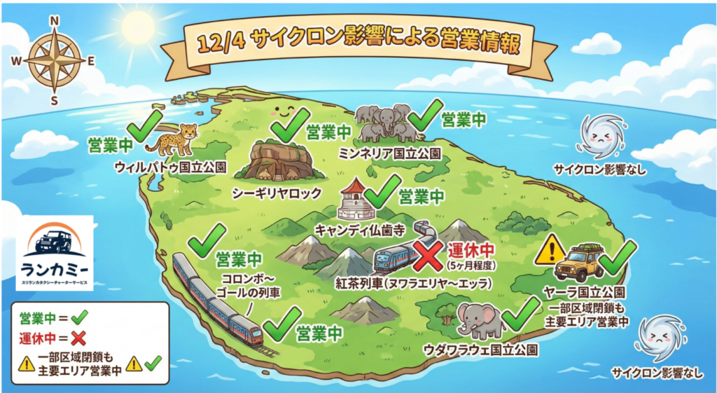 スリランカの観光地の営業状況